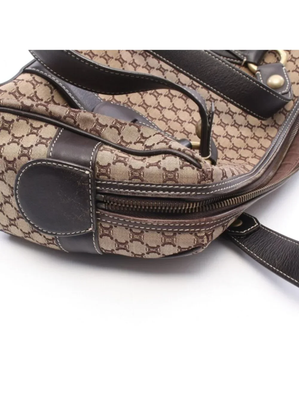 Celine Shoulder Bag Macadam Mini Beige Brown Canvas Leather